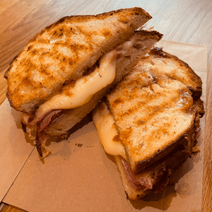 The Mossgiel Snug Cheese, ham & spiced plum toastie