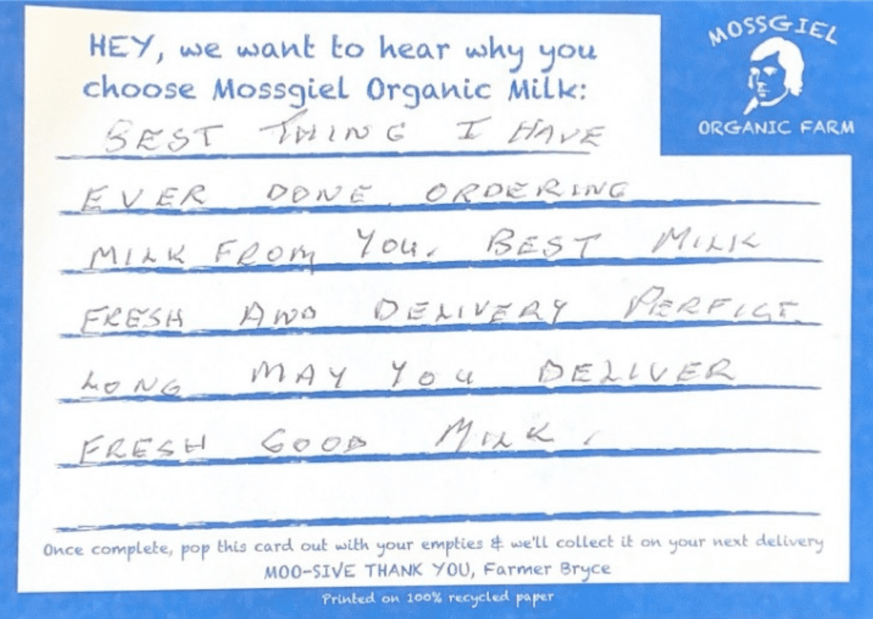 Picture of Mossgiel Organic Farm Customer Feedback Card 9