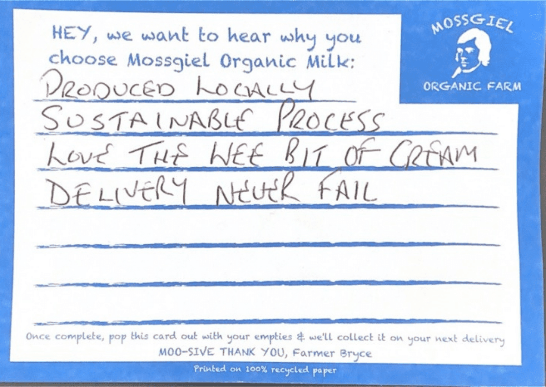 Picture of Mossgiel Organic Farm Customer Feedback Card 5