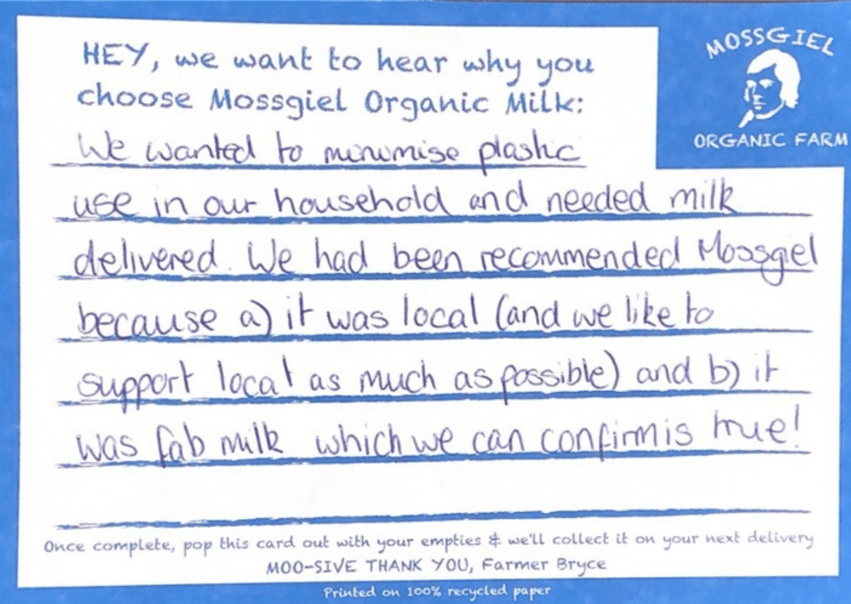 Picture of Mossgiel Organic Farm Customer Feedback Card 7